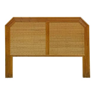 Vintage Bamboo Wicker Queen Headboard Coastal Hollywood Regency MCM For Sale