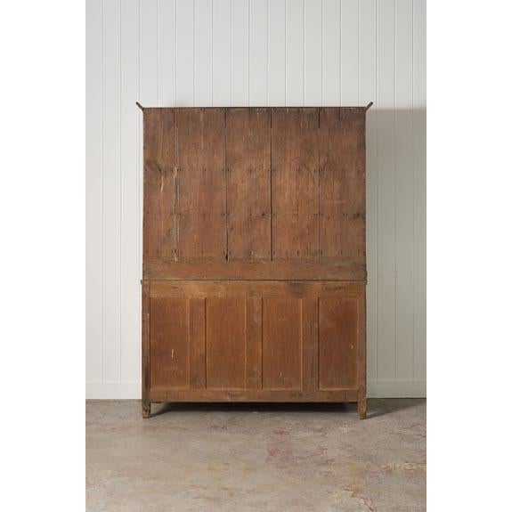 18th Century Oak Buffet + Plate Rack With Brass Hardware and Inlay Keyholes