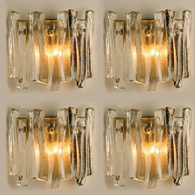 1970s Textured Ice Glass and Chrome Wall Light attributed to J. T. Kalmar for Kalmar, 1970s For Sale - Image 5 of 10