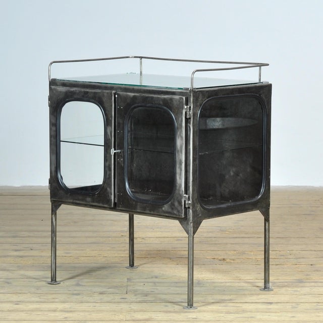 Industrial Vintage Glass Hospital Cabinet, 1970s For Sale - Image 3 of 13