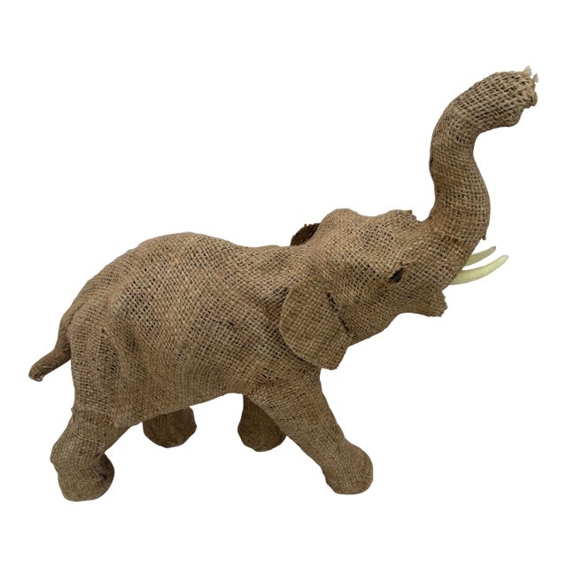 Vintage Handcrafted Burlap Elephant Sculpture | Bohemian Folk Art Safari Decor For Sale