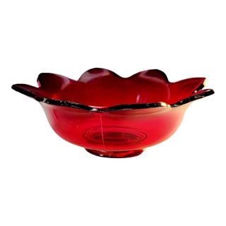 Vintage Fenton Red Amberina Petal Bowl Serving Dish For Sale