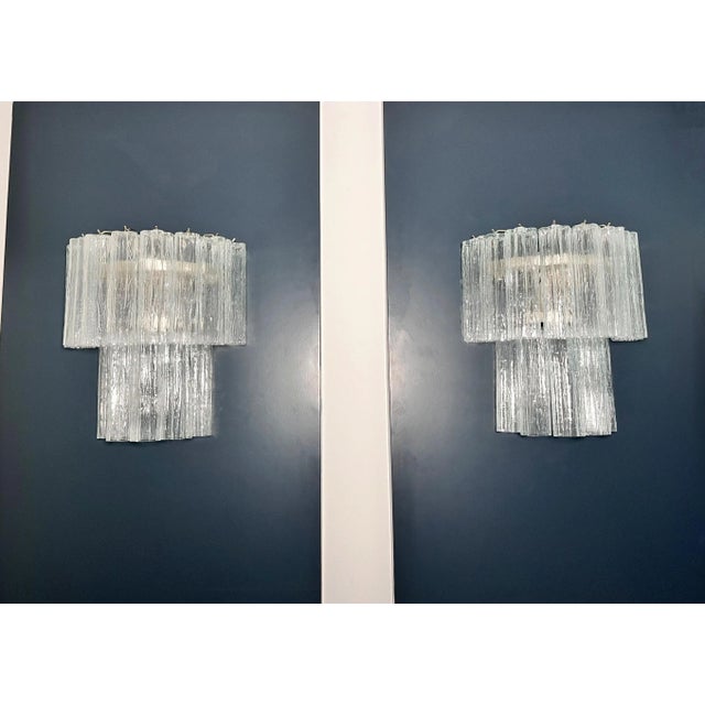 Vintage Murano Glass Tube Wall Sconces with 13 Transaparent Glass Tube, 1990s, Set of 2 For Sale - Image 8 of 17