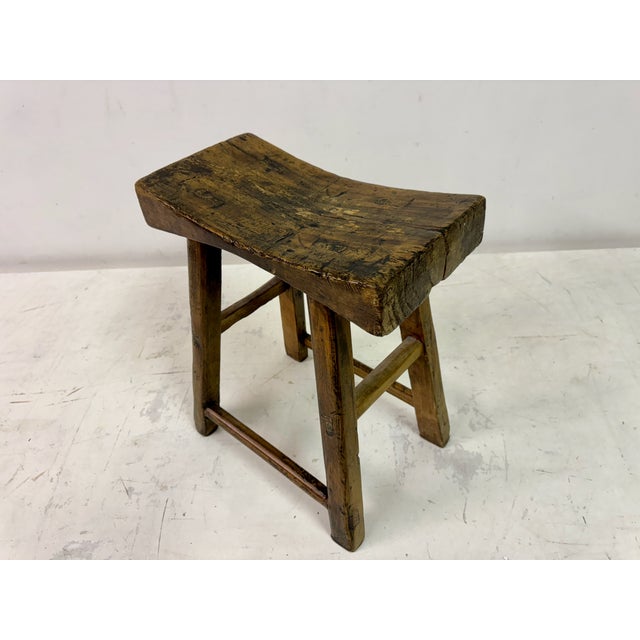 Antique Rustic Elm Stool For Sale - Image 9 of 14