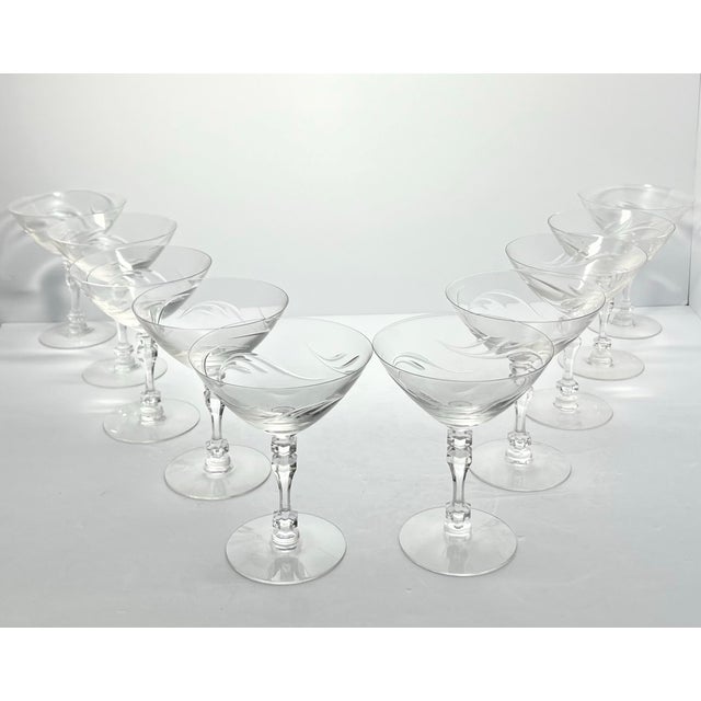 American 1950s Tiffin Franciscan “Surf” Coupe Champagne Glasses - Set of 10 For Sale - Image 3 of 5
