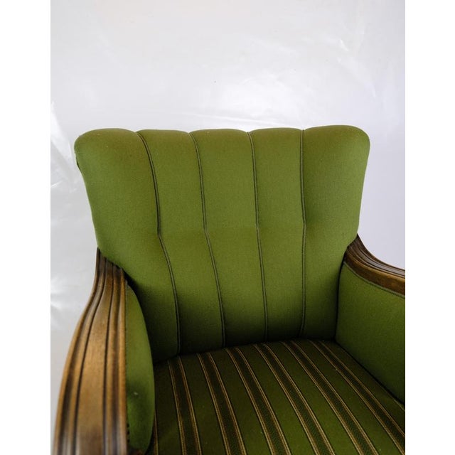 Armchair in Green Fabric with Wood Carvings, 1920s For Sale - Image 6 of 10