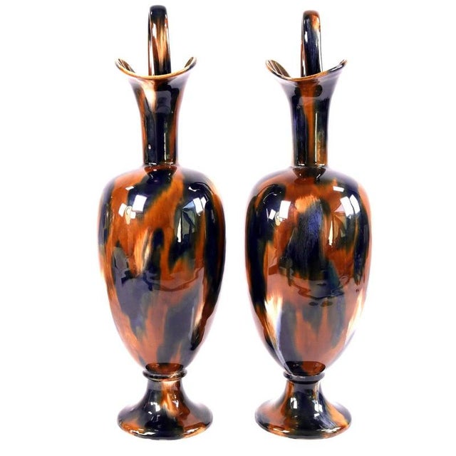 Antique Victorian Majolica Glazed Pottery Ewers attributed to Denby, 1890s, Set of 2 For Sale - Image 3 of 10