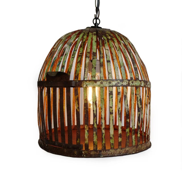 Farmhouse Industrial Rustic Vintage Iron Cage Pendant Light For Sale - Image 3 of 7