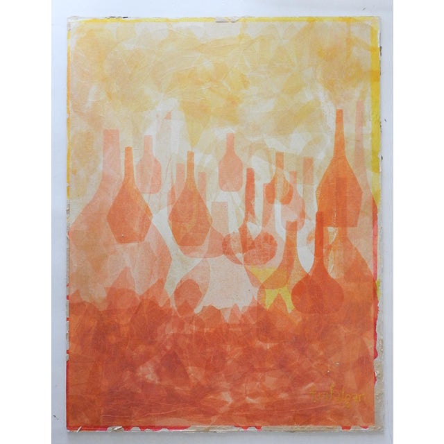 Mid-Century Modern Mid 20th Century Abstract Collage Bottles in Pink Yellow & Orange For Sale - Image 3 of 3