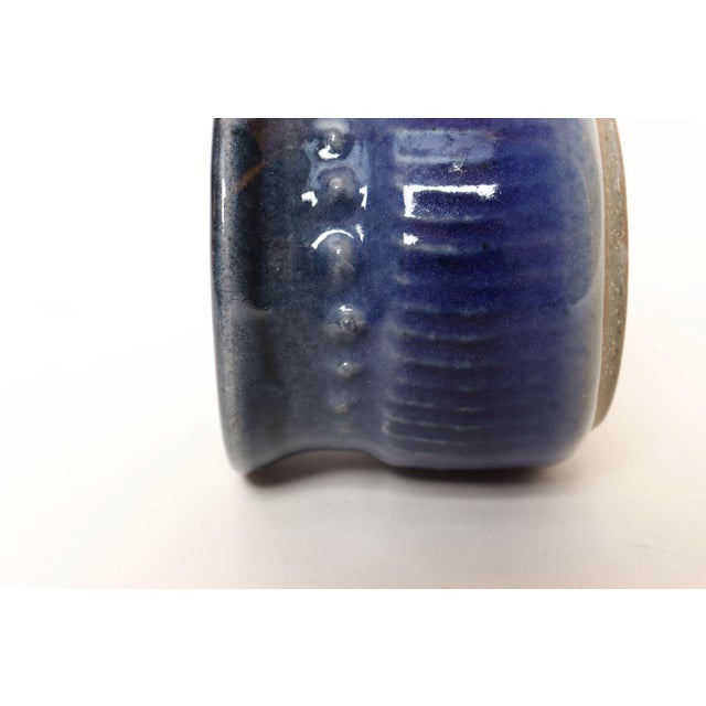 Petite Vintage Cobalt Glazed Studio Stoneware Incised Vessel by Deanna Nichols For Sale - Image 9 of 11