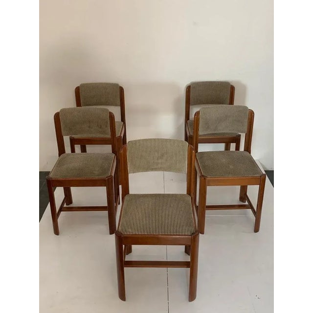 Vintage Chairs in Walnut and Beech, 1970s, Set of 5, in Very Good conditions. Designed 1970 to 1979