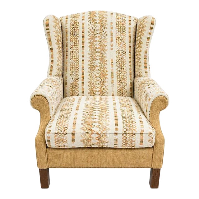 Accent Chair Wing Back Velvet Jacquard Stripe Stuart Funiture Company Asheboro Nc. Retro Kitsch Statement Piece Living Room Office For Sale