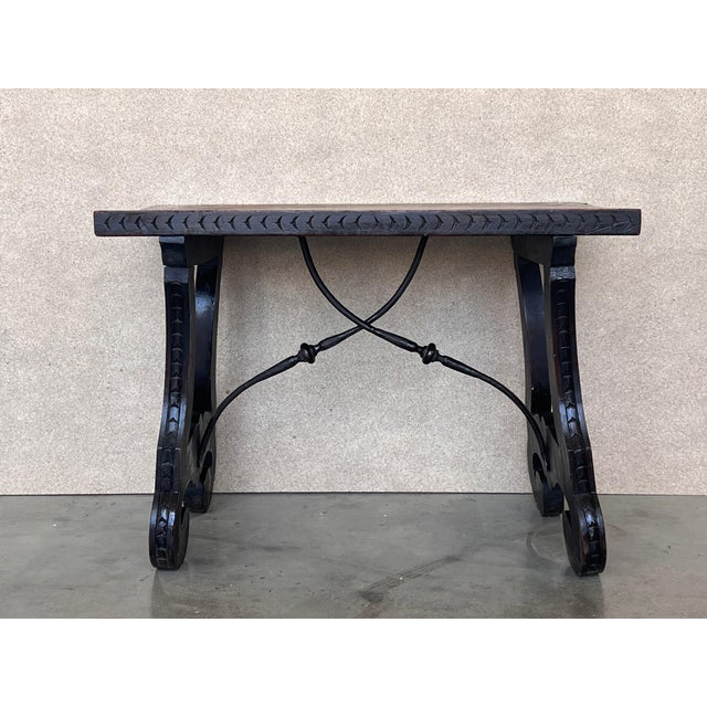 19th Century Ebonized Baroque Spanish Side Table with Lyre Legs For Sale - Image 10 of 18