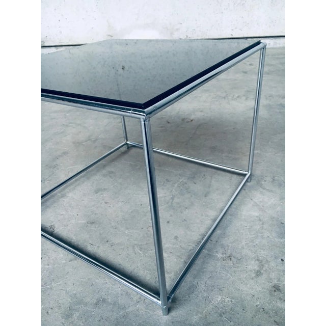 Mid-Century Modern Sleek Design Metal & Fumé Glass Square Side Table, 1970s For Sale - Image 3 of 13