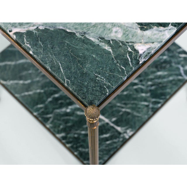 Gold Antique Brass and Green Marble Etagere Side Tables, 1950, Set of 2 For Sale - Image 8 of 12