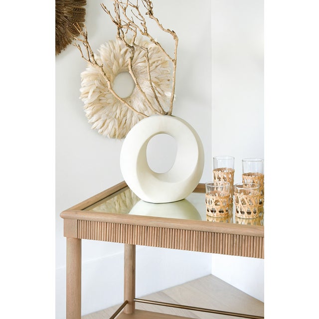 Tan Matthew Izzo Home Dublin Natural Oak Bart Cart With Mirrored Top and Brass Detail For Sale - Image 8 of 9