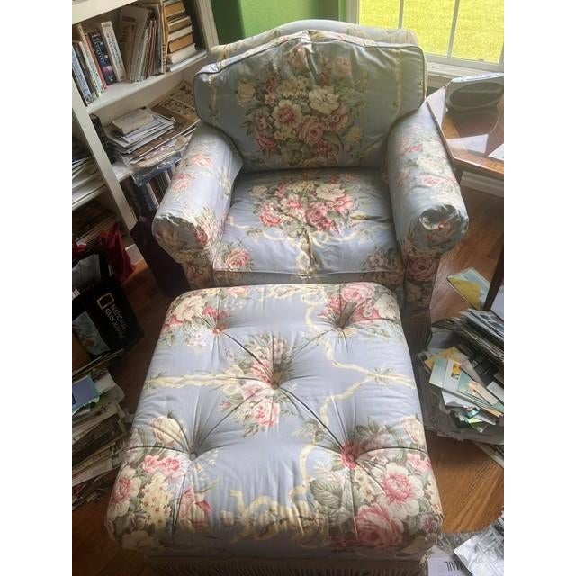 Blue Ralph Lauren - Floral Chintz Armchair and Ottoman Set in Evelyn Fabric Style For Sale - Image 8 of 8