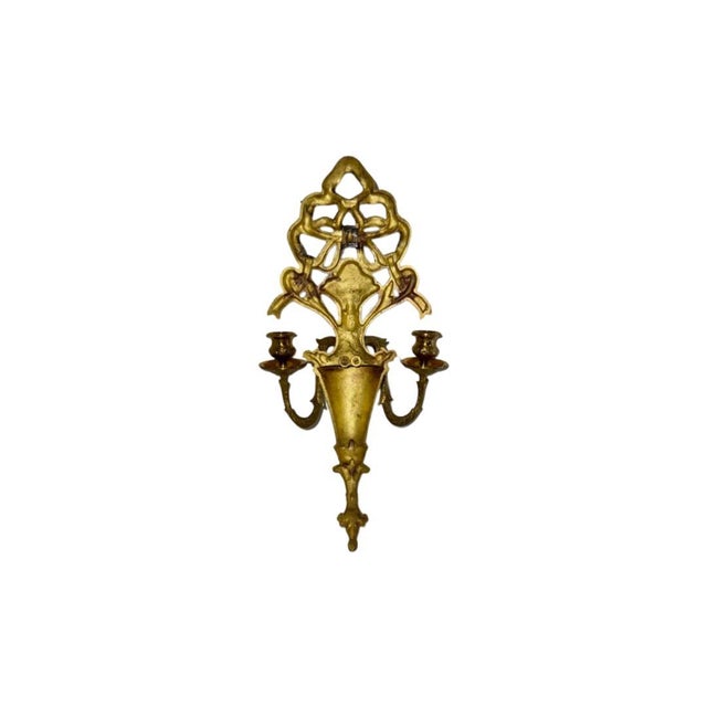 Mid 20th Century Mid 20th Century Dual Arm Brass Baroque Style Wall Sconce For Sale - Image 5 of 5