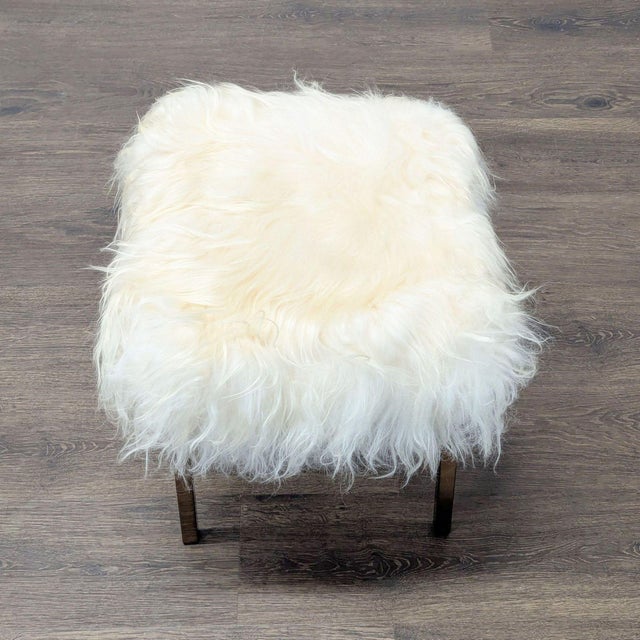 2010s Cb2 Sheepskin Stool For Sale - Image 5 of 7
