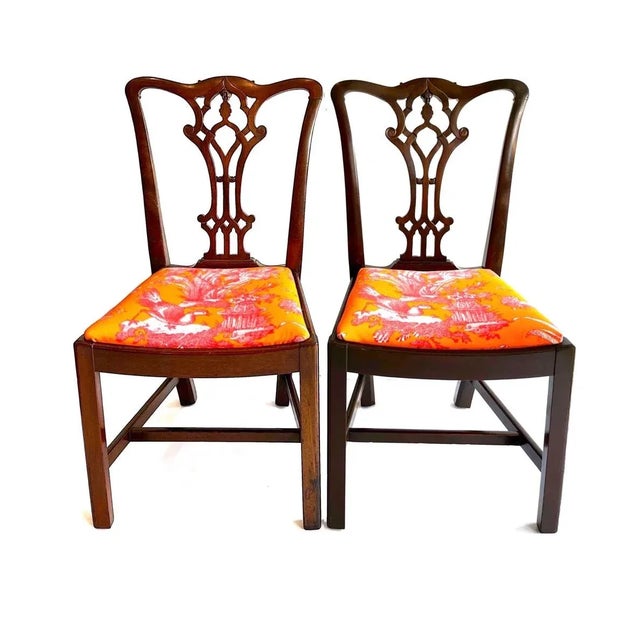 American 1930's Chippendale Dining Chairs - Solid Mahogany - New Toile De Jouy- Set of 8 For Sale - Image 3 of 13