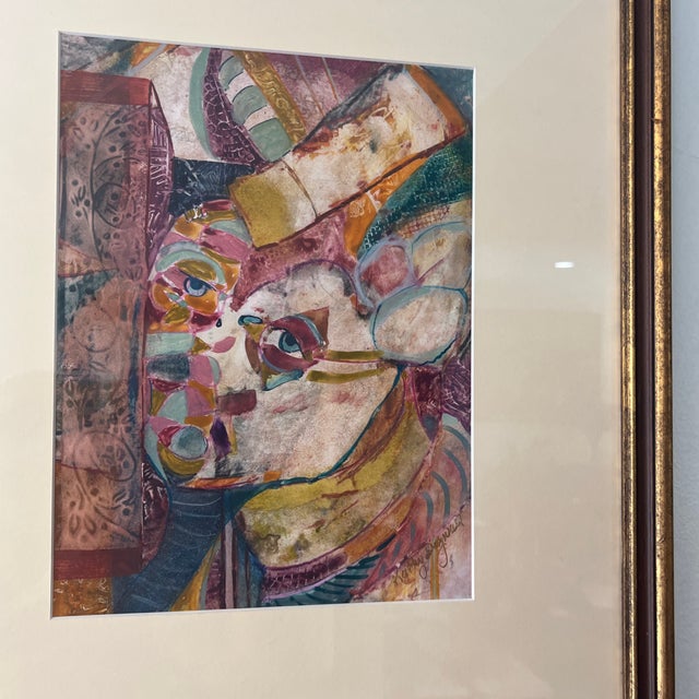 Portraiture 1990s American School Modern Abstract Impressionist Style Watercolor Portrait Framed Signed For Sale - Image 3 of 10