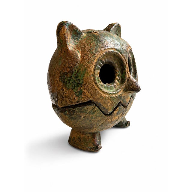 Mid-Century Modern Mid 20th Century Japanese Organic Modern Hand-Cast Iron Owl Candle Lantern For Sale - Image 3 of 6