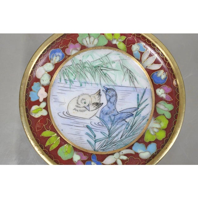 Late 20th Century Vintage Chinoiserie Brass Enamel Cloisonne Small Trinket Dish - Set of 4 For Sale - Image 5 of 10
