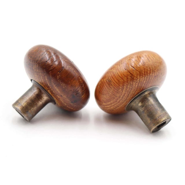 Vintage Wooden Brass Dummy Door Knob Set For Sale - Image 4 of 4