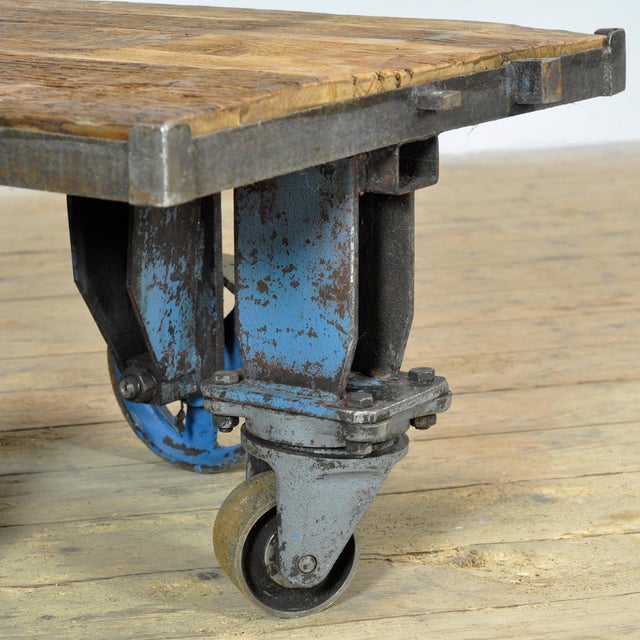 Industrial Iron and Pine Coffee Table, 1960s For Sale - Image 11 of 12