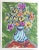 Fauvist impressionist floral still life with vase, a la Matisse, in shades of green, navy blue, orange, red violet, and...