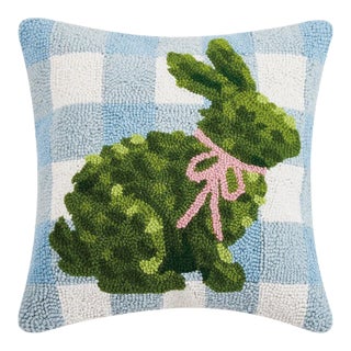 Bunny Topiary Hook Pillow, 16" x 16" For Sale