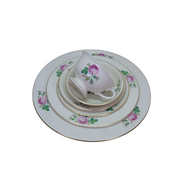 Antique 1930s Pickard China Ravenswood dinnerware china set featuring the Maria 237 pattern of ivory/cream/pink rose spray...