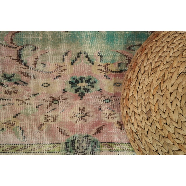 1970s Vintage Turkish Handmade Wool Cotton Pink Area Rug For Sale In San Francisco - Image 6 of 13