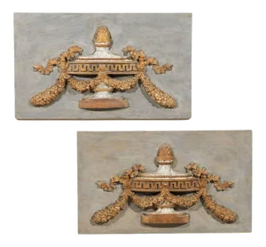 Italian 19th Century Painted Wood Wall Decorations with Carved Urns - A Pair