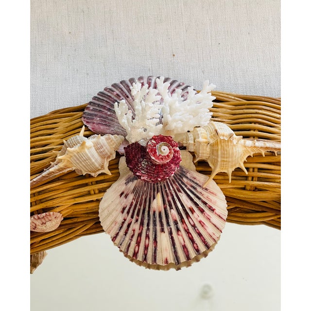 1960s Vintage Wicker Sea Shell Coastal Mirror For Sale - Image 5 of 5
