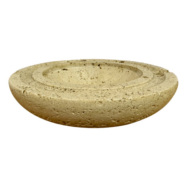 Vintage Round Travertine Dish, 1970s For Sale