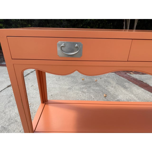 Wood Salmon Colored Hickory Chair Peony Console Table, Asian Inspired For Sale - Image 7 of 8