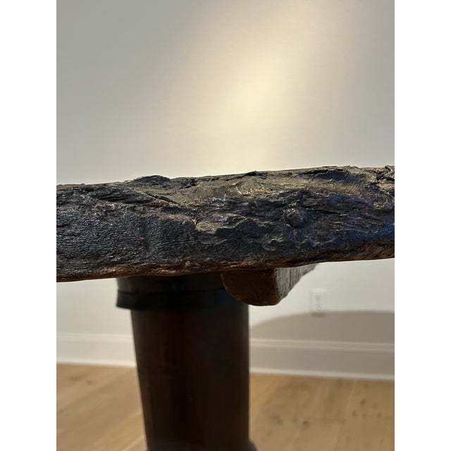 Wood Dos Gallos, Inc. Antique Rustic Wagon Wheel & Custom Cedro Wood Base For Sale - Image 7 of 7