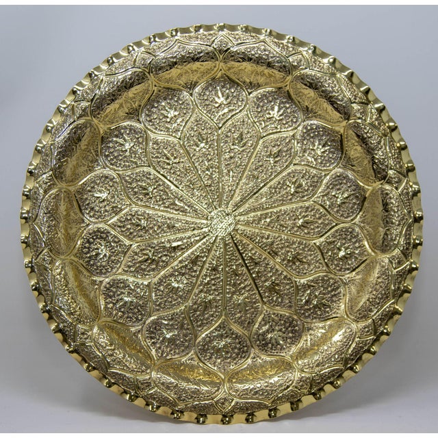 Moroccan Moroccan Brass Tray Moorish Islamic Metalwork 13 Inches Diameter For Sale - Image 3 of 12
