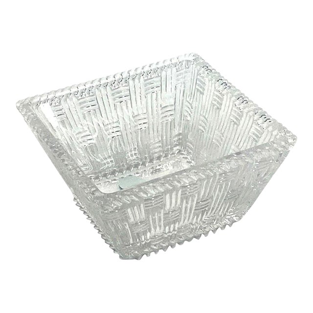 Tiffany & Co. Woven Basket Weave Square Crystal 4” Dish / Trinket (New Without Box) Vintage 1990s For Sale