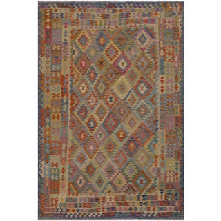 Early 21st Century Turkish Kilim Ramiro Blue/Beige Hand-Woven Wool Rug - 6'7 X 9'11 For Sale