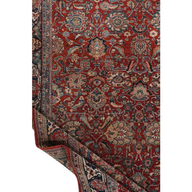 Textile Vintage Circa 1940 Red Sarouk Hand Knotted Rug, 6ft 9in X 9ft 9in For Sale - Image 7 of 7