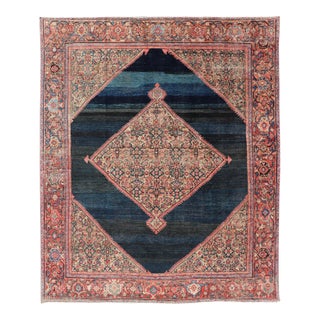 Antique Persian Sultanabad Rug With Medallion on a Navy Blue Field For Sale