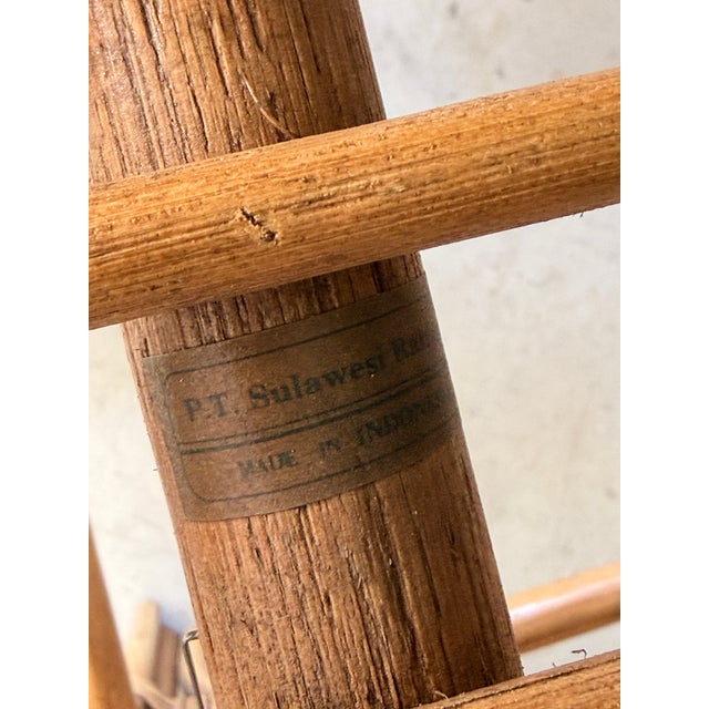 Wood Set of Four Vintage Boho Organic Modern Rattan Bar Stools With Pencil Rattan Backs For Sale - Image 7 of 12