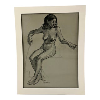 Vintage Charcoal Nude Drawing For Sale