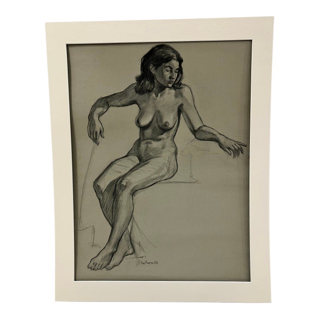 Vintage Charcoal Nude Drawing For Sale