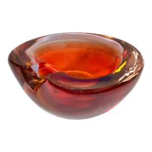 Murano Art Glass Dark Orange Amber Red Clear Blown Glass Catchall Bowl Italy 70s