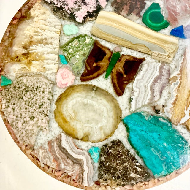 1950s Vintage Folk Art Boho Chic Lucite Encased Semi-Precious Stones Drinks Table With Butterfly Design For Sale - Image 17 of 17