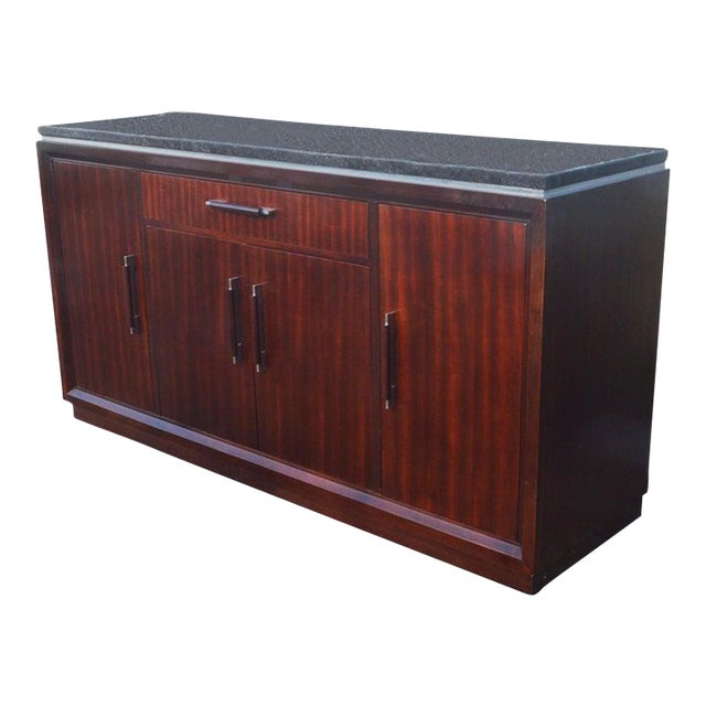 Late 20th Century Vintage Henredon Marble Top Banded Mahogany Server For Sale