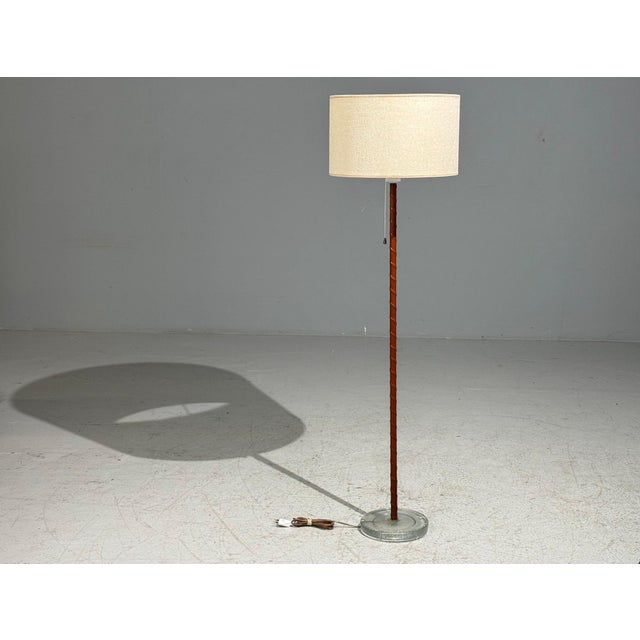 Mid-Century Modern Falkenbergs Belysning, Floor Lamp, Leather, Glass, Sweden, 1960s For Sale - Image 3 of 10